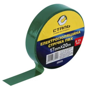 Стрічка електроізоляційна 0,15х17мм х 20м ПВХ зелена ТМ "СТАЛЬ" арт.38009